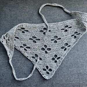 Crochet Gray/Blue Floral Patterned bandana/scarf